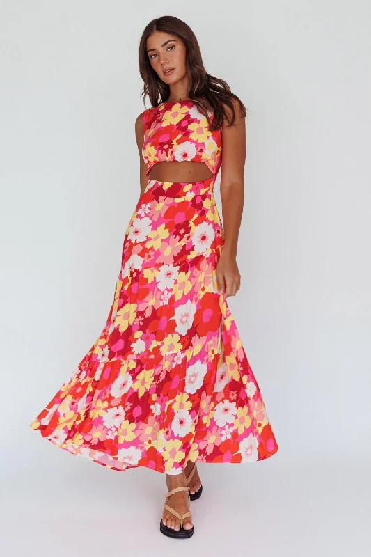 Don’t Miss Out Shaniqua Cut-Out Sleeveless Midi Dress Floral Pink