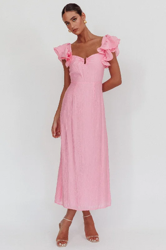 Steals and Deals Sunday Dreams Ruffle Strap Maxi Dress Pink