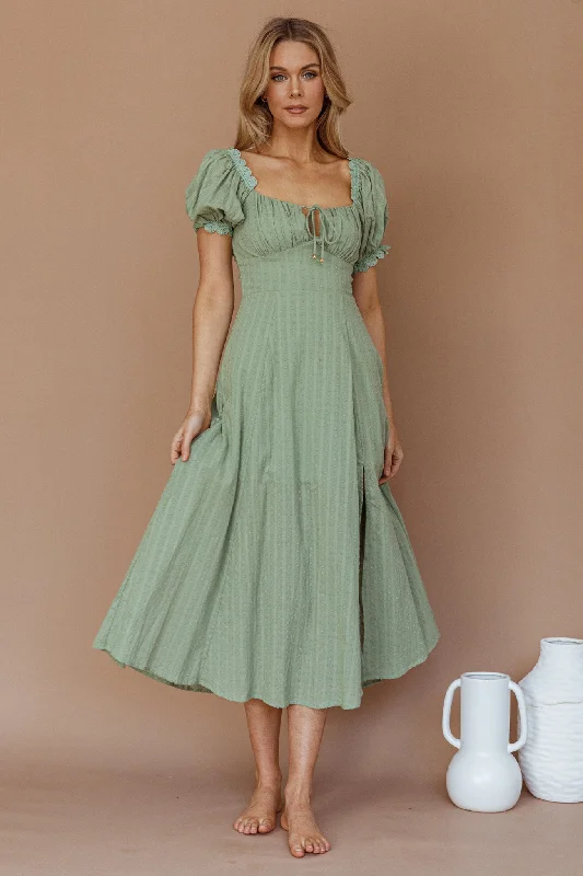 Anniversary Sale Chablis Gathered Bust Puff Sleeve Midi Dress Sage