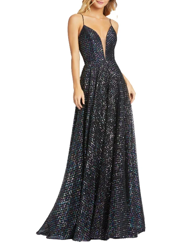 Special Promotion Womens Sequined Plunge Evening Dress