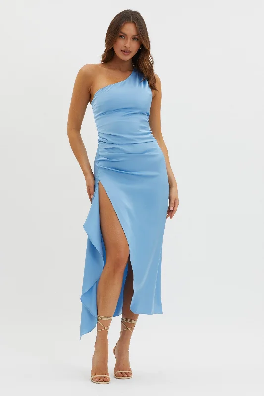 Price Blitz Salut One-Shoulder Midi Dress Slate Blue