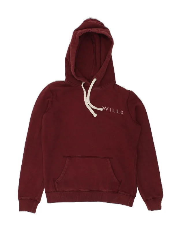 Amazing Deals JACK WILLS Womens Graphic Hoodie Jumper UK 8 Small Burgundy Cotton