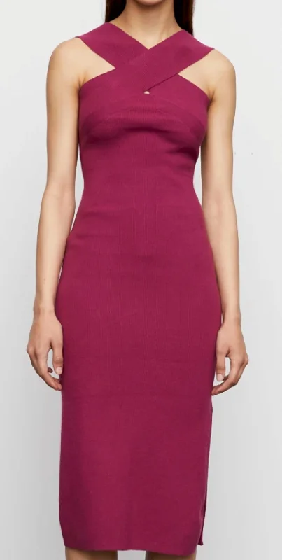 Deal Frenzy Edith Sculpted Cold Shoulder Ribbed Knit Dress in Ruby