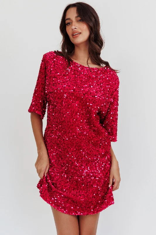 Deal Dash Miramar Backless Sequin Dress Fuchsia