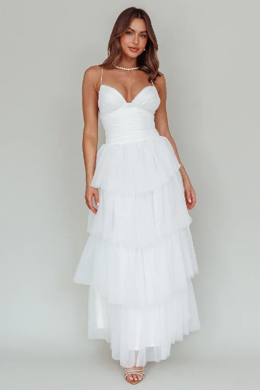 New Markdowns Nightingale Tiered Mesh Maxi Dress White