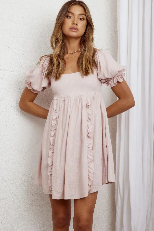 Exclusive Preview Macedonia Puff Sleeve Babydoll Dress Blush