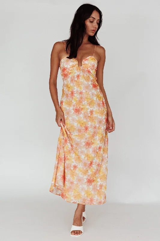 Final Clearance Arika Twist Back Midi Dress Floral Yellow