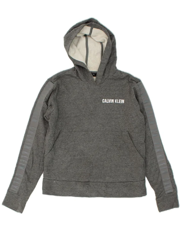 Price Smash CALVIN KLEIN Womens Hoodie Jumper UK 14 Large Grey Cotton