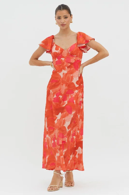 Crazy Deals Park Avenue Flutter Sleeve Mini Dress Abstract Orange