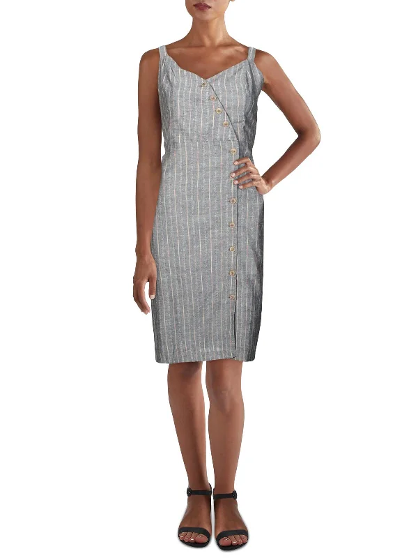 Now or Never Womens Linen Blend Rainbow Stripe Midi Dress