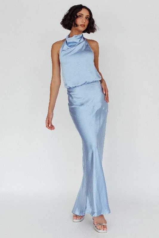 Unmissable Offer Amalfi Sunset Cowl Halterneck Maxi Dress Sky