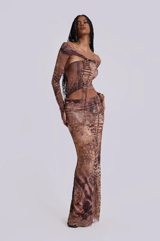 Price Blitz Dahna Macrame Mesh Maxi Dress
