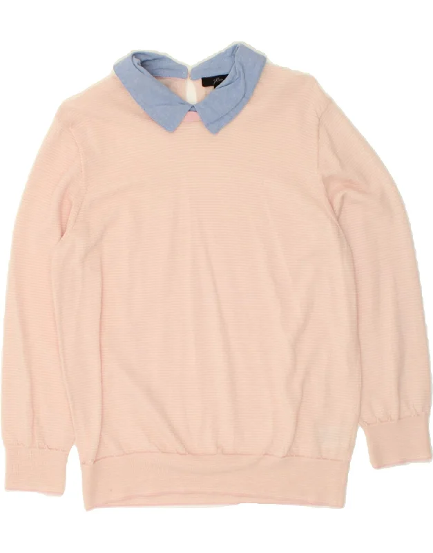 Closeout Sale J. CREW Womens Polo Neck Jumper Sweater UK 18 XL Pink Pinstripe Wool