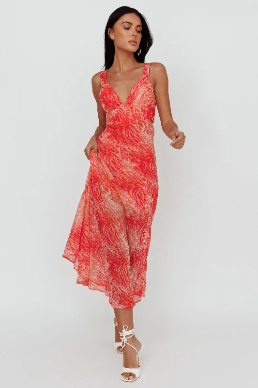 Deal of the Week Willa Tie Back Midi Dress Print Peach