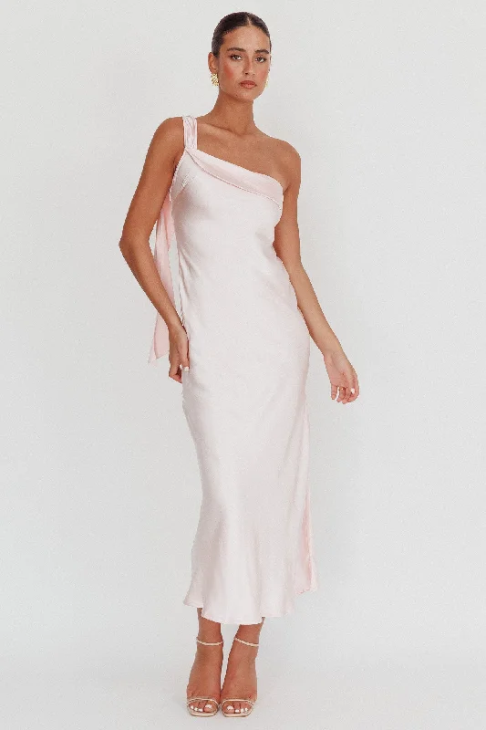 Price Buster Carmel One-Shoulder Sash Maxi Dress Blush