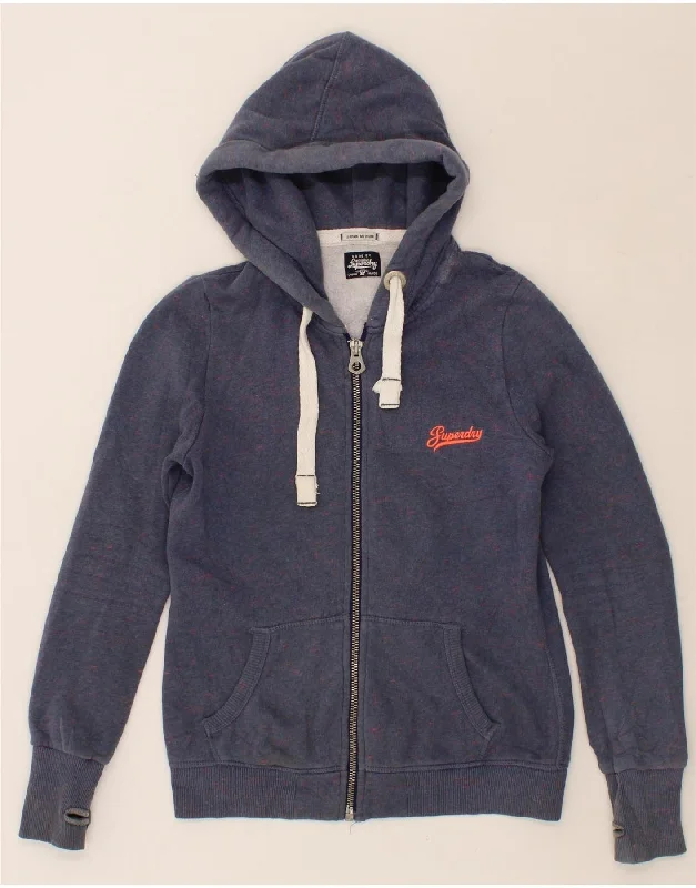 Referral Discount SUPERDRY Womens Zip Hoodie Sweater UK 14 Medium Navy Blue Cotton