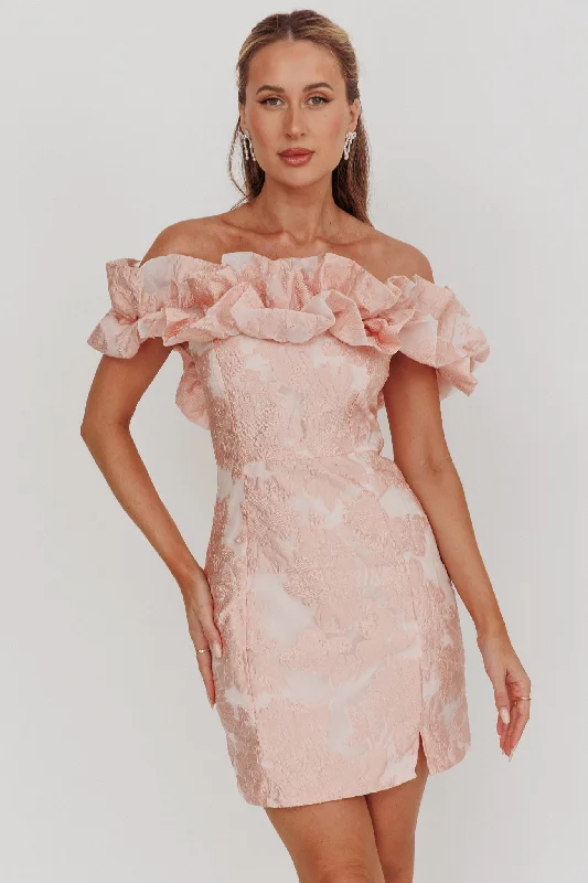 Big Discounts Memoire Off-Shoulder Jacquard Mini Dress Blush