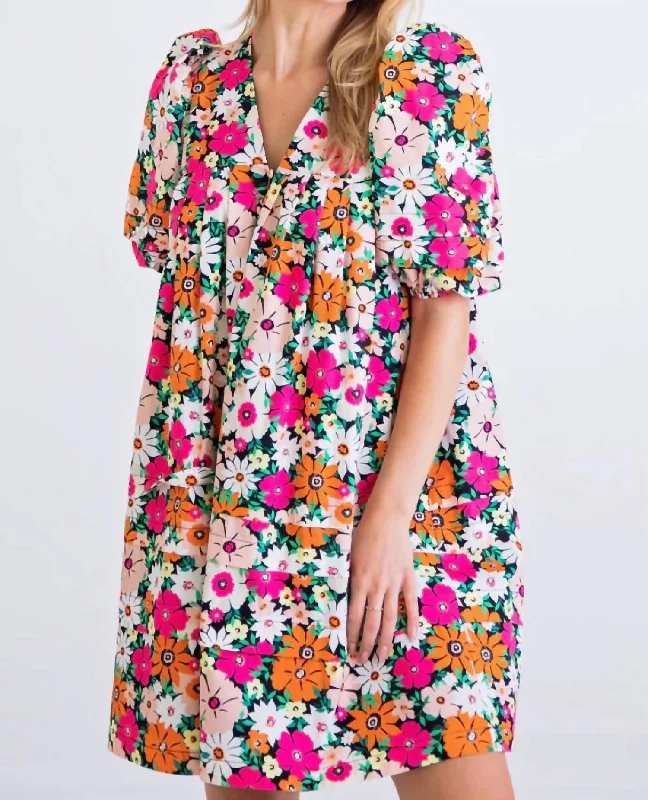 Lowest Price Floral Puff Sleeve Dress in Black