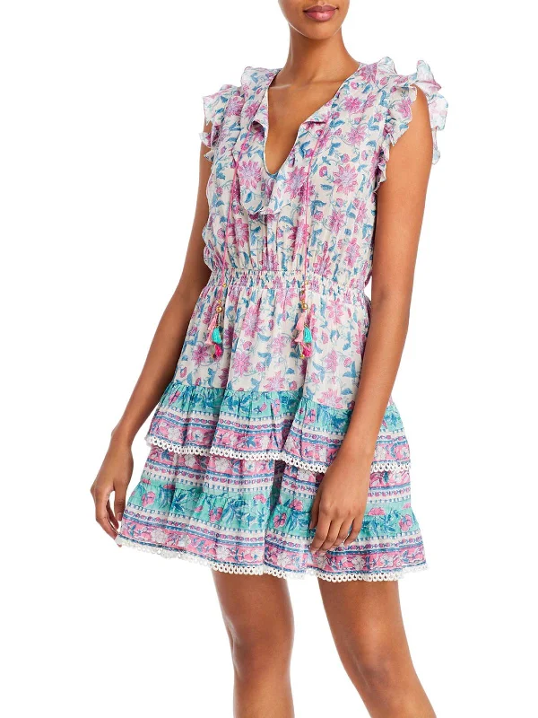 Price Drop Womens Floral Print Ruffled Mini Dress