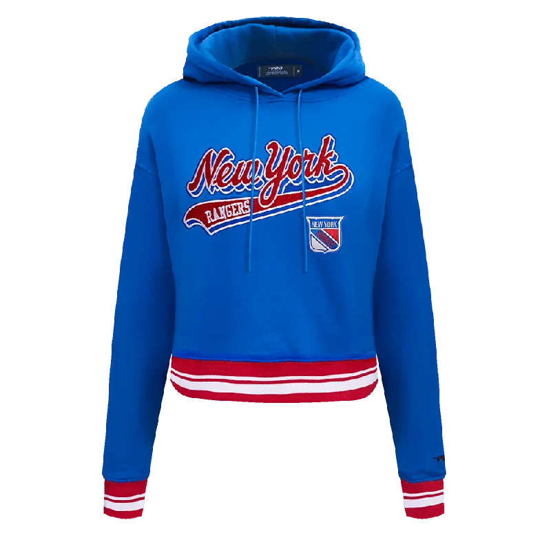 Weekend Deal NHL NEW YORK RANGERS SCRIPT TAIL WOMEN'S RIB FLC CROPPED PO HOODIE (ROYAL BLUE/RED) Weekend Deal NHL NEW YORK RANGERS SCRIPT TAIL WOMEN'S RIB FLC CROPPED PO HOODIE (ROYAL BLUE/RED)