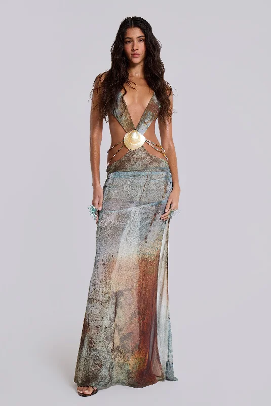 Can't Be Beat Vida Backless Maxi Dress With Shell Trim in Marine