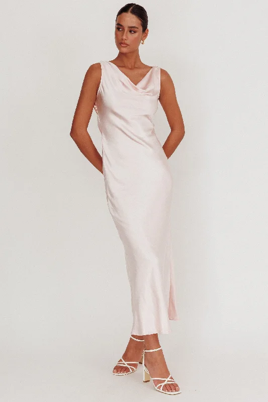 Midnight Madness Take Care Backless Sash Maxi Dress Blush