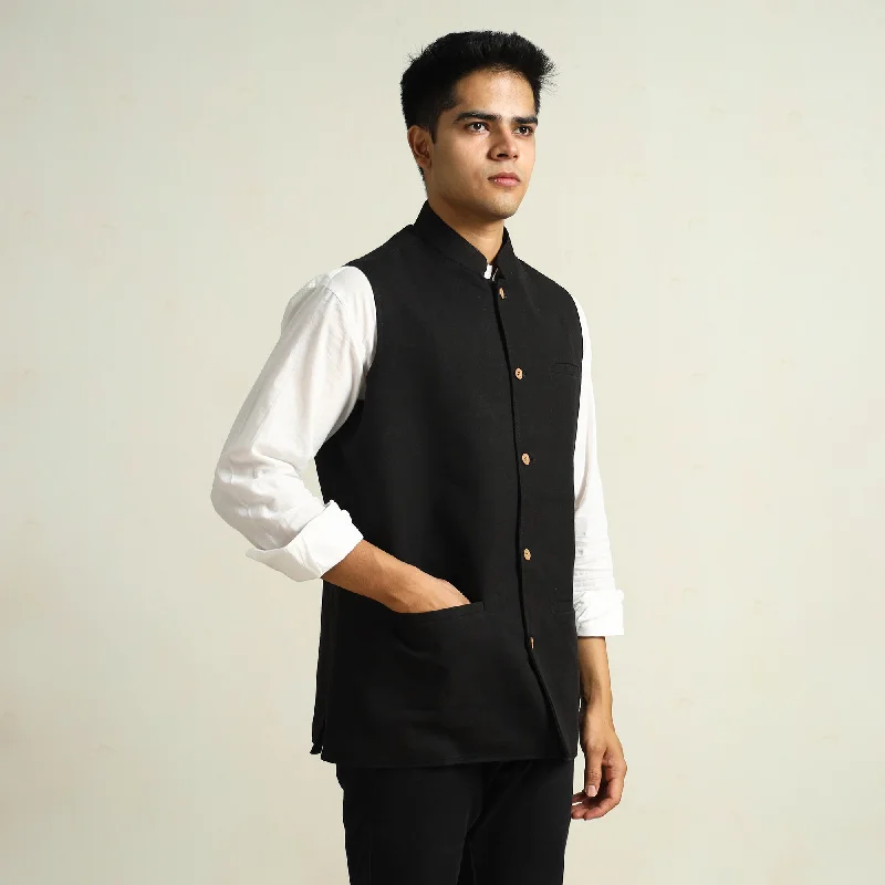 Discount Deals Black - Pure Cotton Handloom Men Nehru Jacket 07