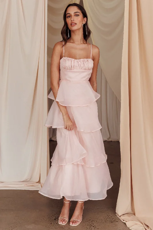 Overstock Provence Bloom Tiered Midi Dress Blush