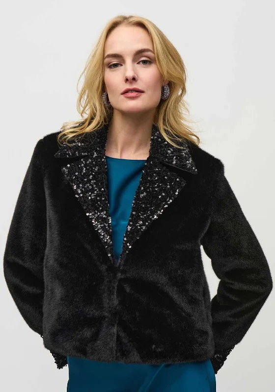 Closeout Joseph Ribkoff Faux Fur Sequin Embellished Coat, Black