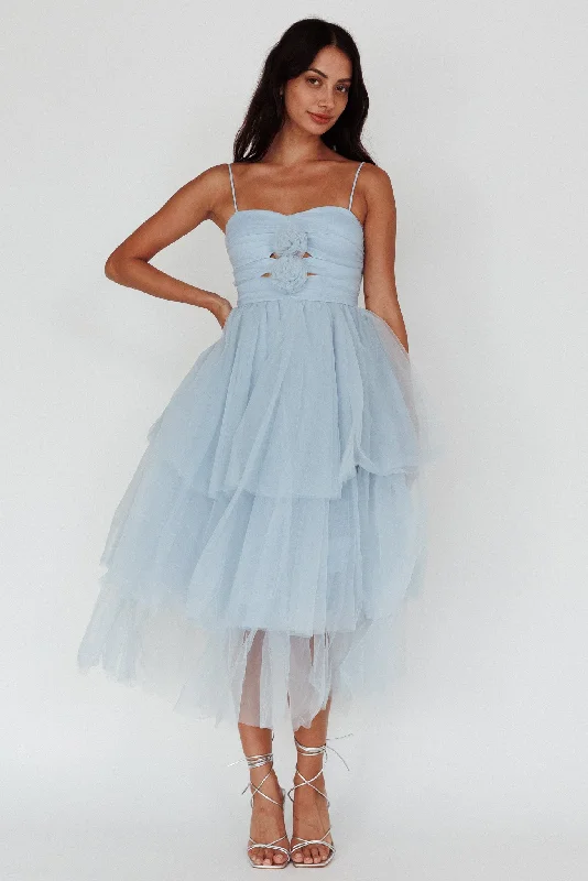 Savings Spectacular Seraphina Rose Bodice Tulle Midi Dress Baby Blue