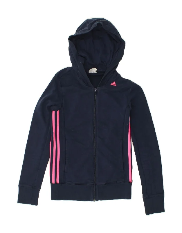 Great Deals ADIDAS Womens Climalite Zip Hoodie Sweater UK 4/6 XS Navy Blue Cotton