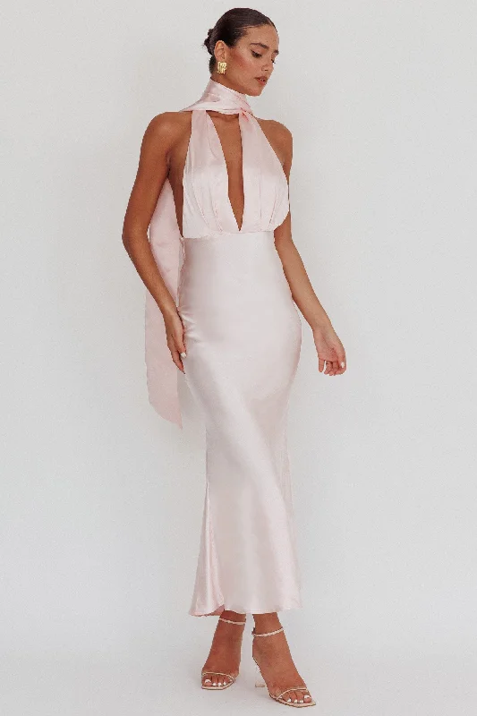 Unmissable Offer Italia Azure Halterneck Rose Dress Blush