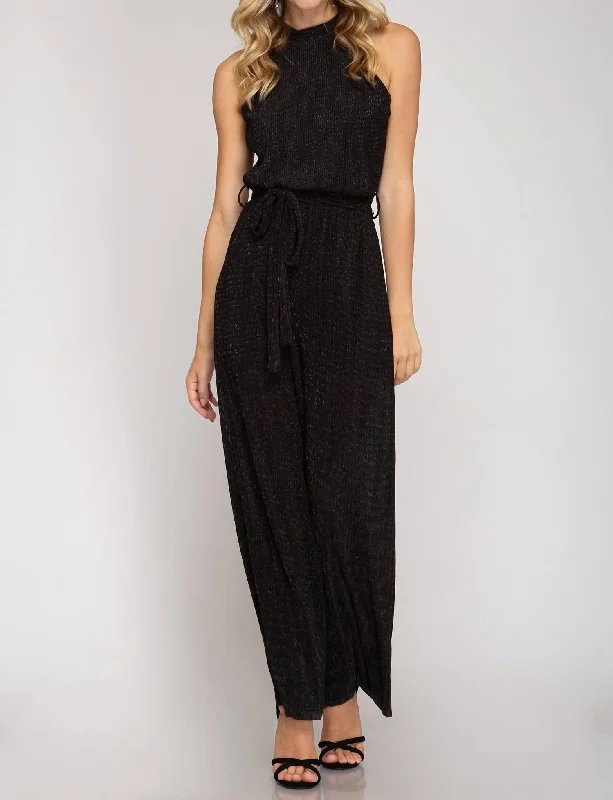 Amazing Deals Lurex Halter Jumpsuit in Black