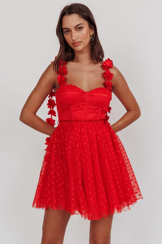 Special Promotion Fairytale Dream Floral Strap Mini Dress Red