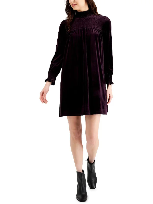 Lowest Price Womens Velvet Smocked Shift Dress