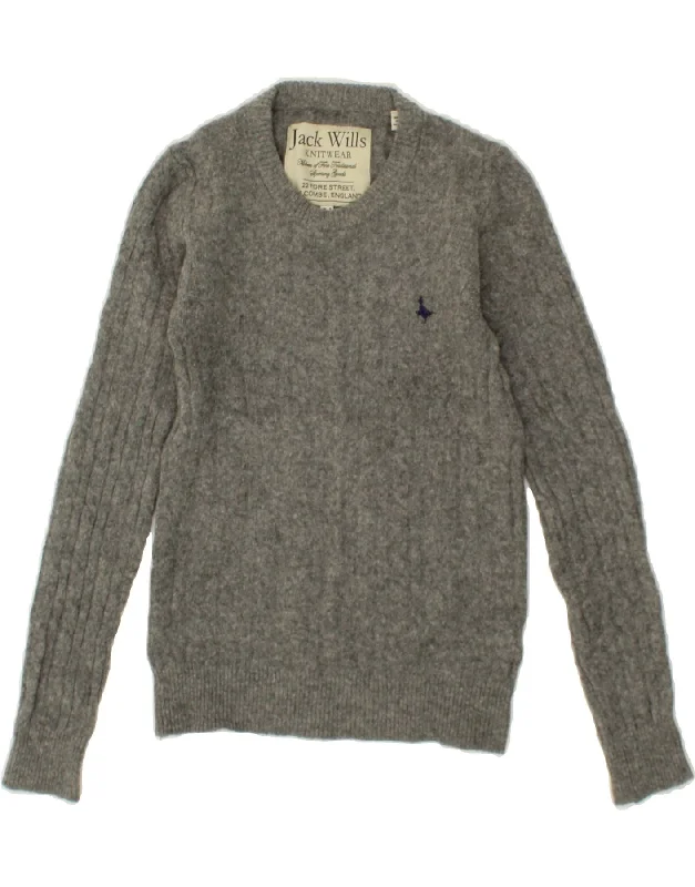 Super Sale JACK WILLS Womens Crew Neck Jumper Sweater UK 8 Small  Grey Merino Wool
