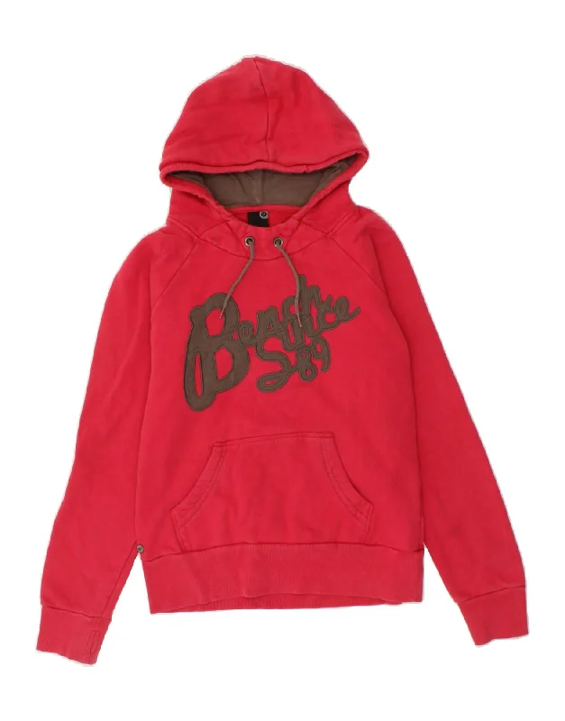Anniversary Sale BENCH Womens Graphic Hoodie Jumper UK 12 Medium Pink Cotton