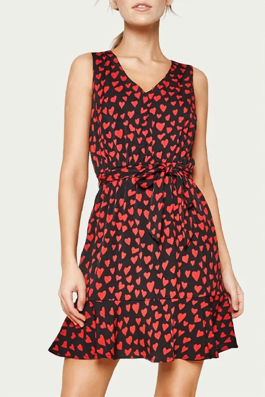 Midnight Sale Warren Ruffled Heart-Print Satin Mini Dress In Black/Red