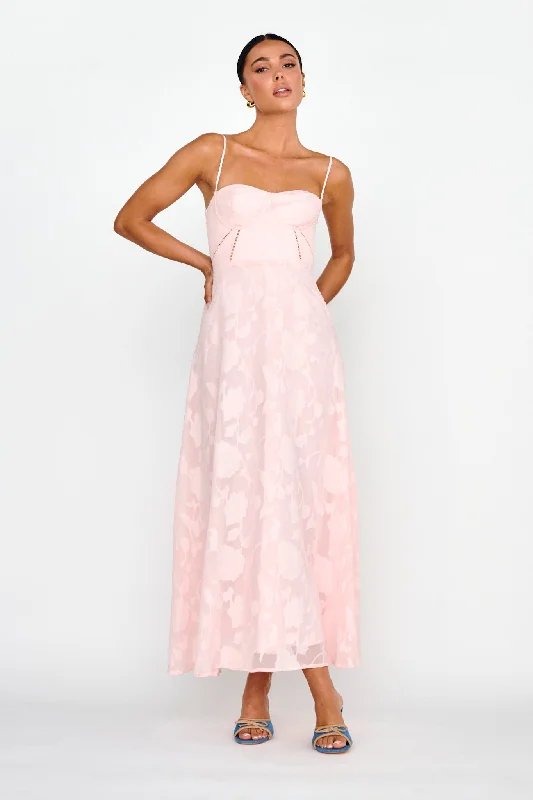 Bonus Savings Well Wishing Textured Laced Back Midi Dress Pink