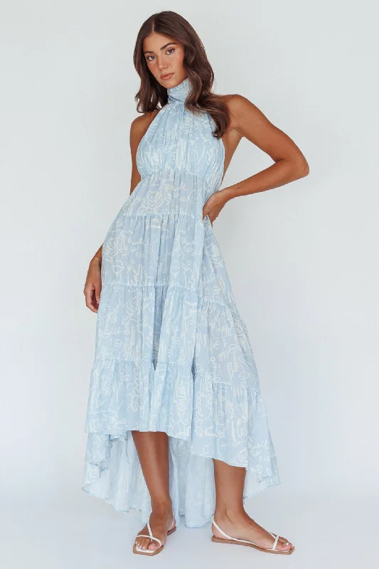 Exclusive Preview South Haven Halter Midi Dress Floral Blue
