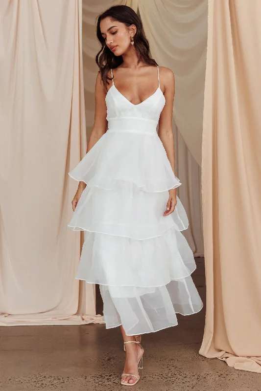 Deal Zone Made For You Tiered Ruffle Midi Dress White
