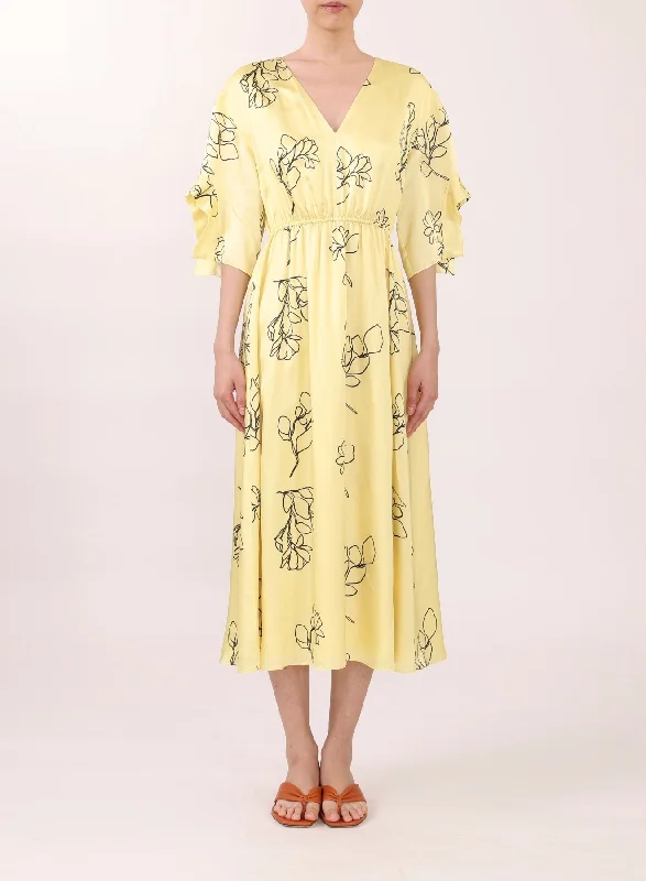 Unmissable Offer Long Vneck Dress W/ Ruffle Sleeve Detail