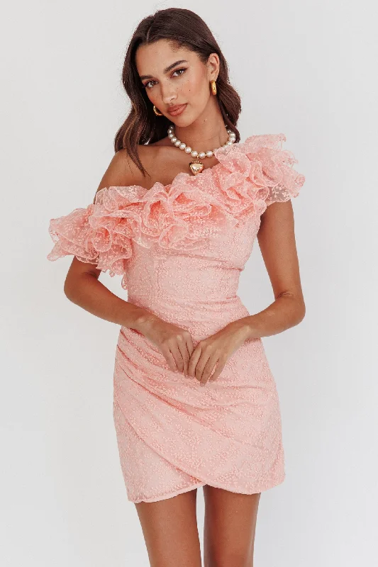 Big Savings Hollyn One-Shoulder Ruffle Mini Dress Blush