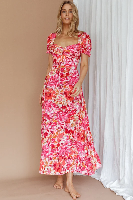 Bargain Prices Montebello Puff Sleeve Maxi Dress Floral Pink/Orange