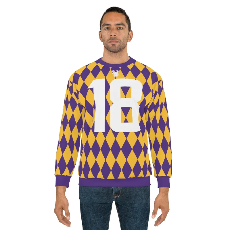 Discount Deals Unisex Crewneck - Purple/Gold Diamonds - Jersey #18