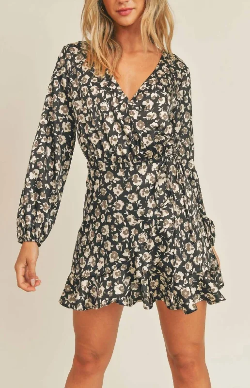 Final Markdown Prima Rosa Wrap Dress in Black Multi