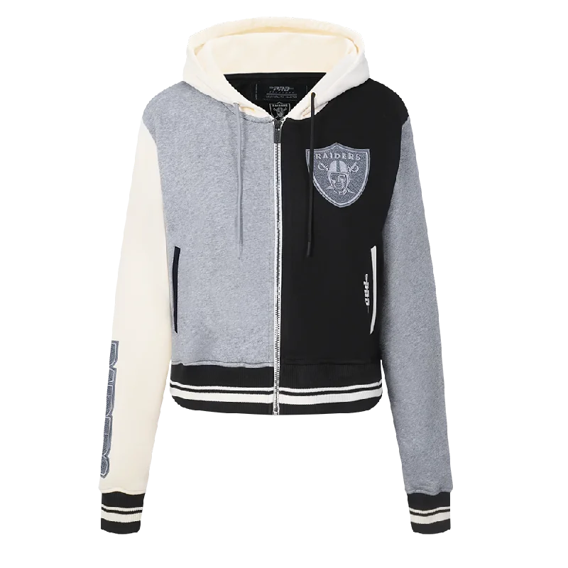 YEAR-End Sale NFL LAS VEGAS RAIDERS REVERSE FRENCH TERRY WOMEN'S COLORBLOCK FLC FZ H (BLACK/GRAY/EGGSHELL) YEAR-End Sale NFL LAS VEGAS RAIDERS REVERSE FRENCH TERRY WOMEN'S COLORBLOCK FLC FZ H (BLACK/GRAY/EGGSHELL)