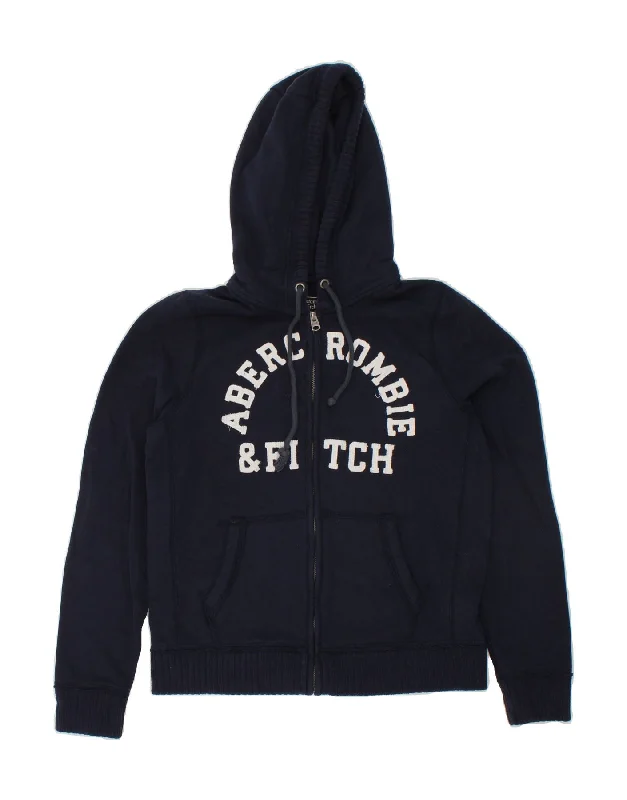 Mega Sale ABERCROMBIE & FITCH Womens Zip Hoodie Sweater UK 14 Medium Navy Blue