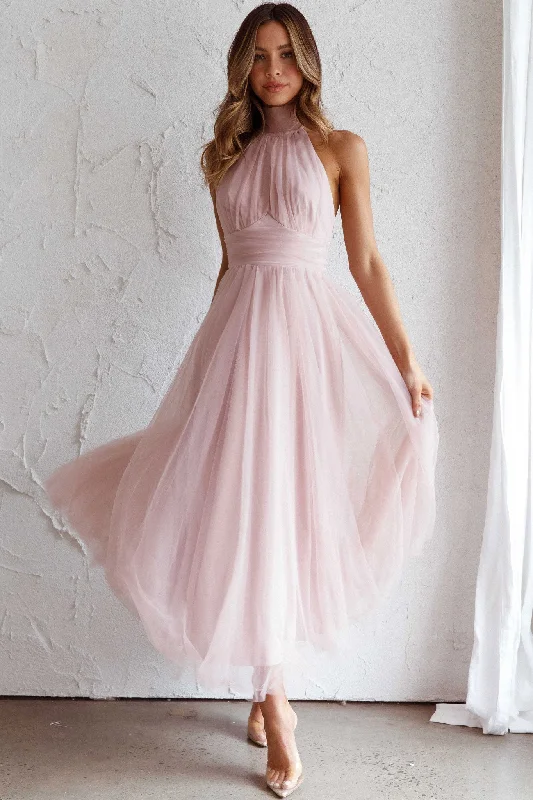 Deep Discounts Andria Halterneck Tulle Midi Dress Blush