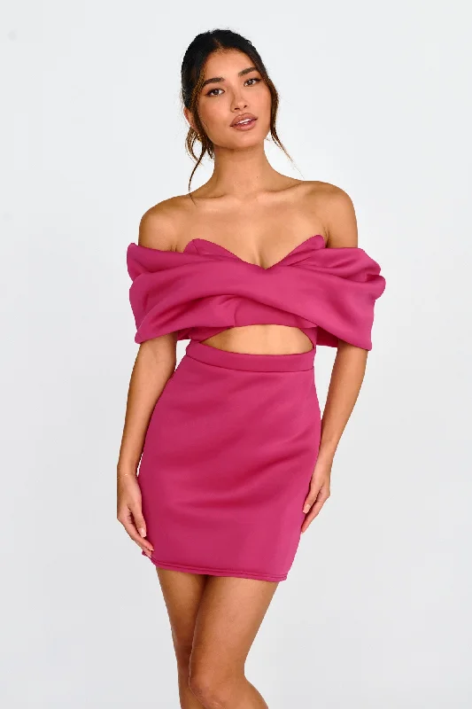 Incredible Offers Lucky Star Off Shoulder Cut-Out Mini Dress Fuchsia